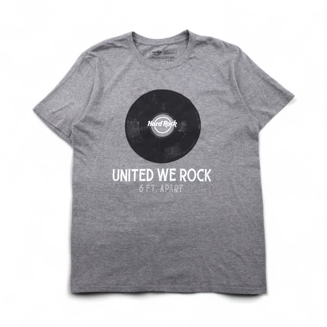 Hard Rock Cafe Record Print T-Shirt, Size L, Gray Cotton, UNITED WE ROCK