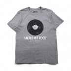 Hard Rock Cafe Record Print T-Shirt, Size L, Gray Cotton, UNITED WE ROCK