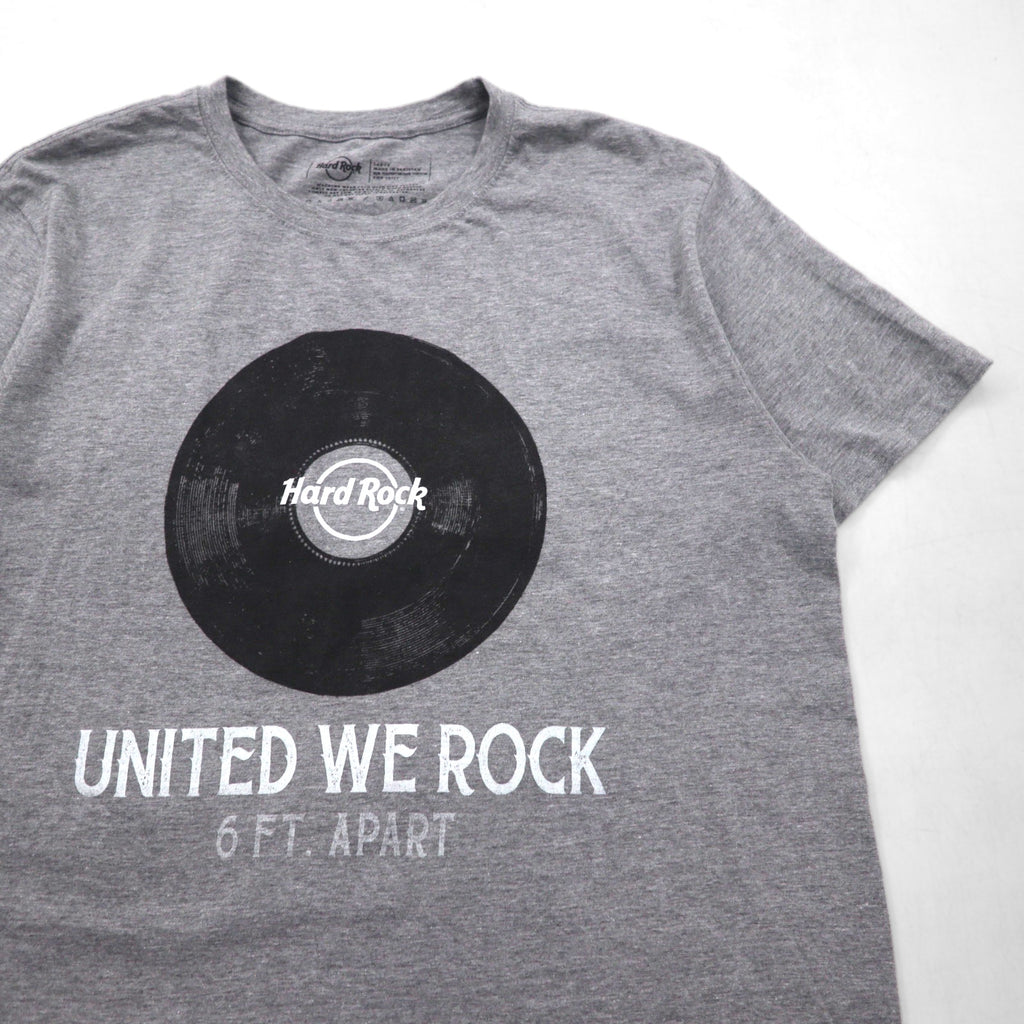 Hard Rock Cafe Record Print T-Shirt, Size L, Gray Cotton, UNITED WE ROCK