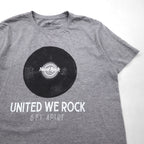 Hard Rock Cafe Record Print T-Shirt, Size L, Gray Cotton, UNITED WE ROCK