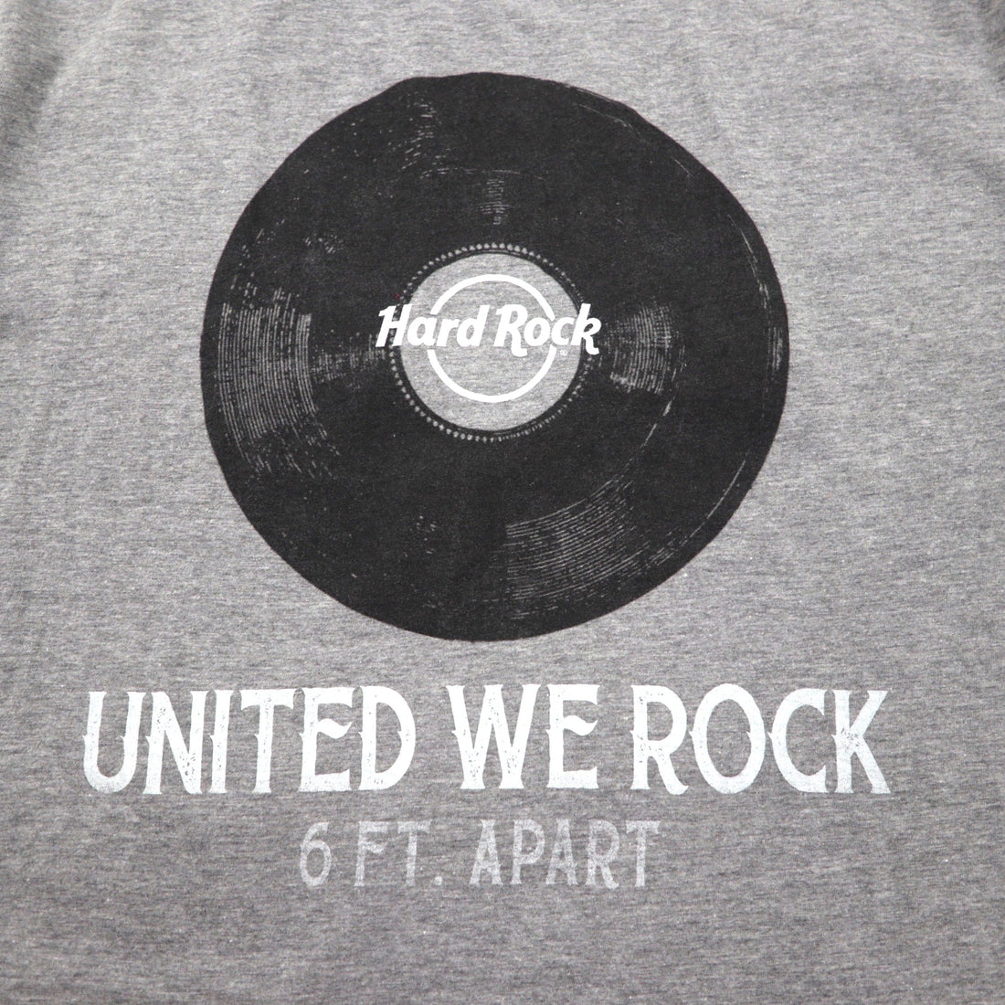 Hard Rock Cafe Record Print T-Shirt, Size L, Gray Cotton, UNITED WE ROCK