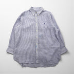 Polo Ralph Lauren ボタンダウン リネン シャツ XL ブルー 麻 ストライプ CLASSIC FIT EASY CARE ビッグサイズ