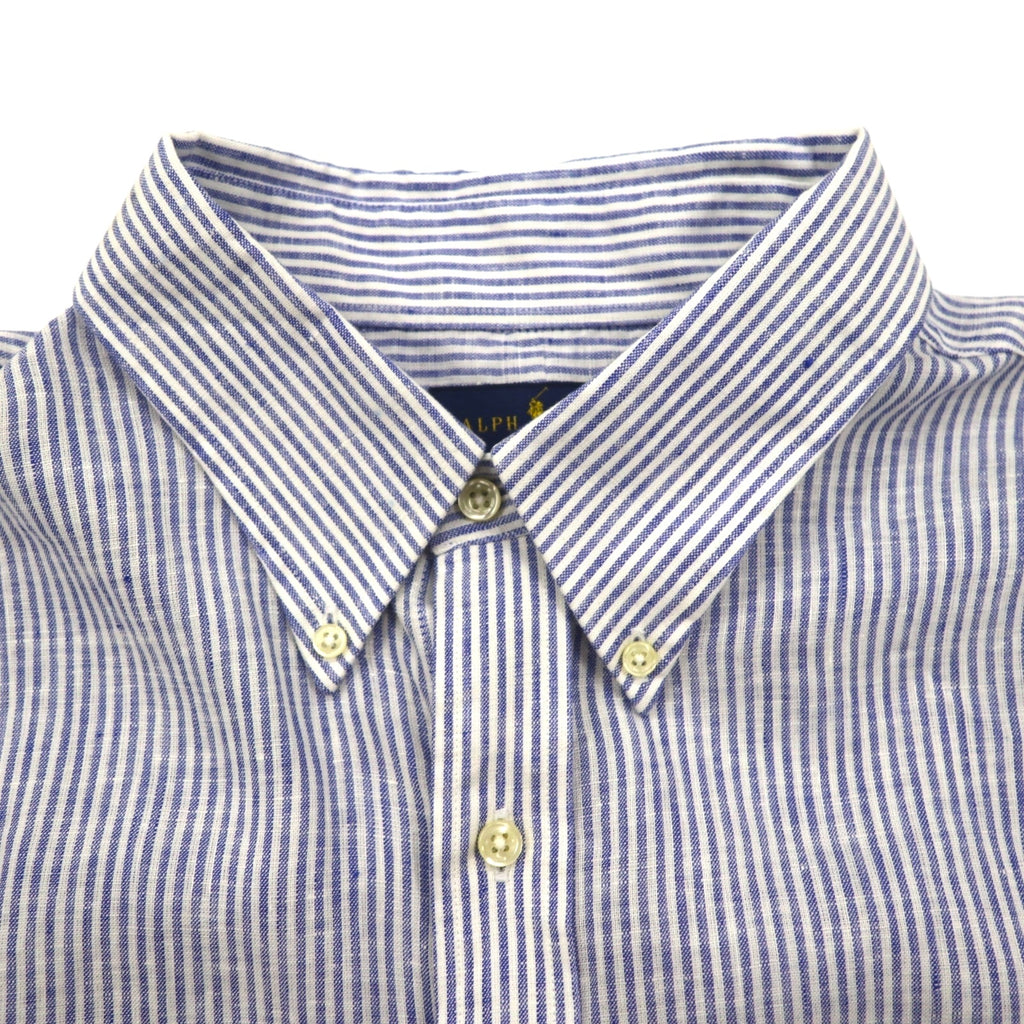 Polo Ralph Lauren ボタンダウン リネン シャツ XL ブルー 麻 ストライプ CLASSIC FIT EASY CARE ビッグサイズ