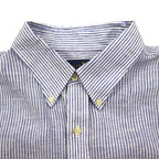 Polo Ralph Lauren ボタンダウン リネン シャツ XL ブルー 麻 ストライプ CLASSIC FIT EASY CARE ビッグサイズ