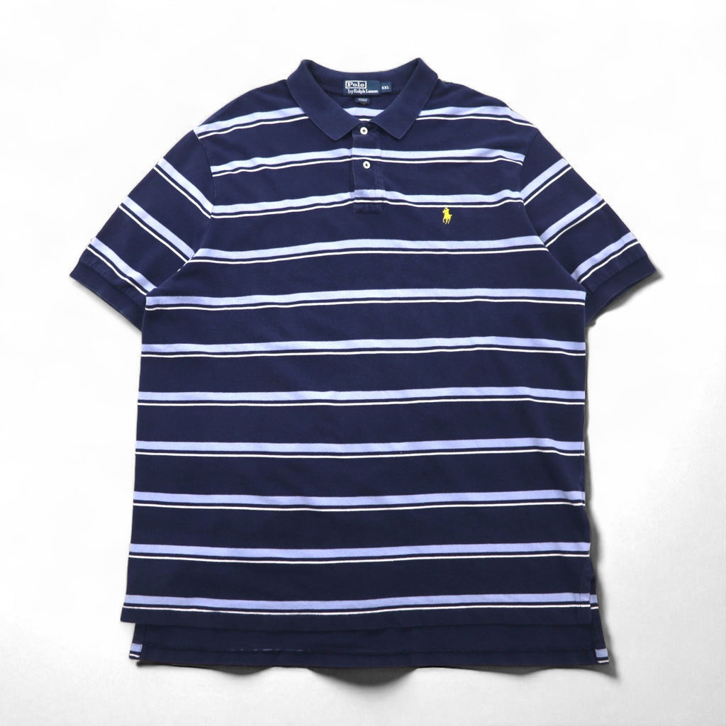 Polo by Ralph Lauren 90s Striped Polo Shirt, Size 2XL, Navy Blue Cotton, Pique with Small Pony Embroidery