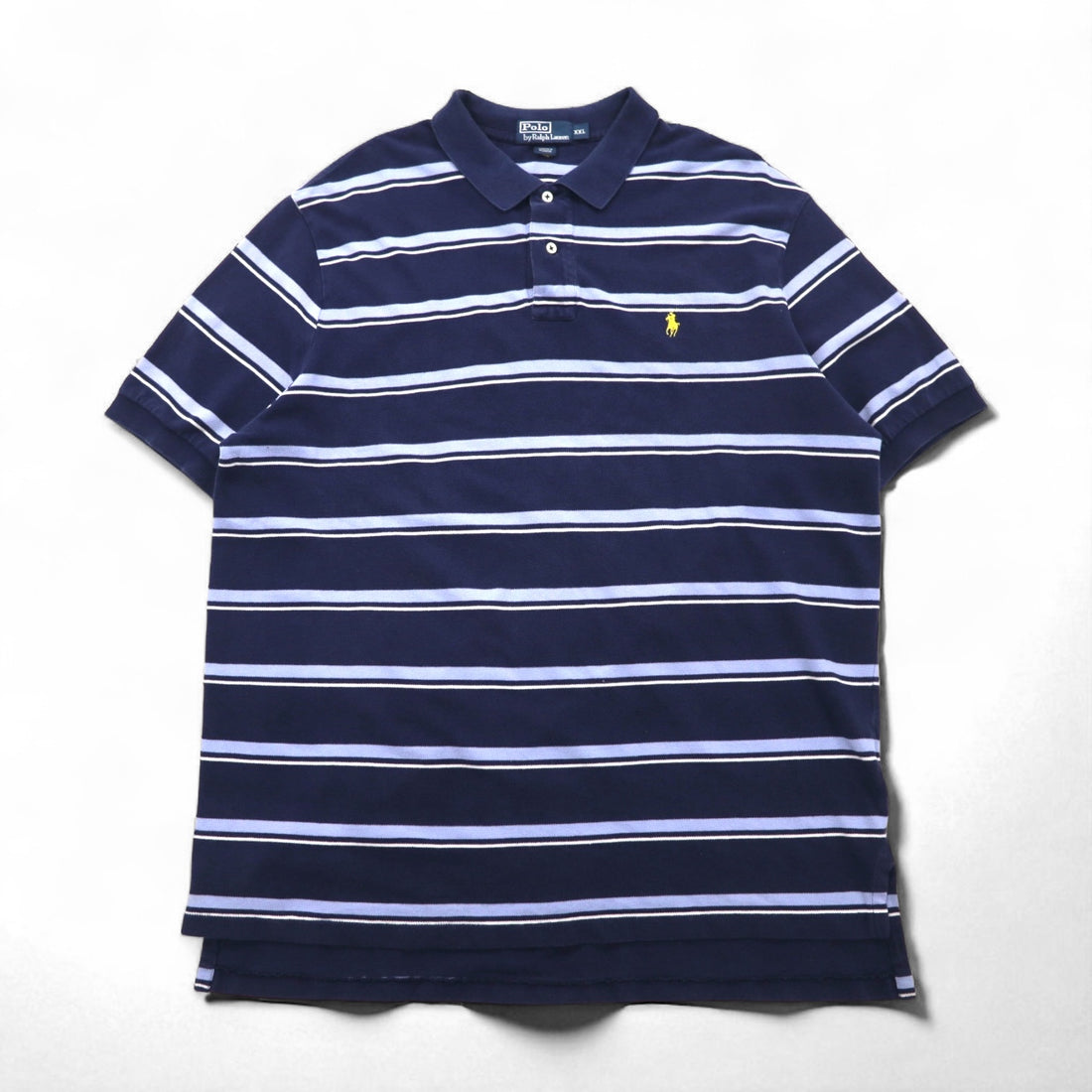 Polo by Ralph Lauren 90s Striped Polo Shirt, Size 2XL, Navy Blue Cotton, Pique with Small Pony Embroidery