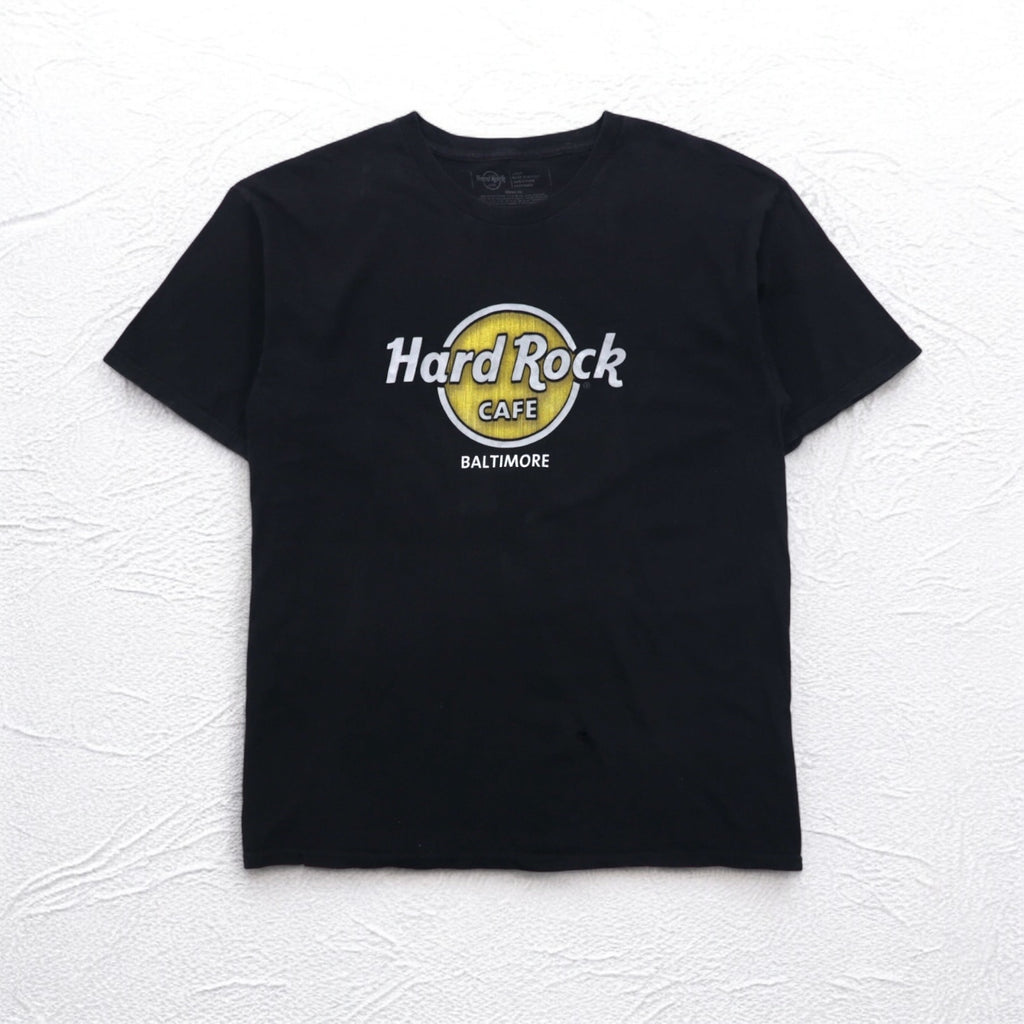Hard Rock CAFE Logo Print T-Shirt L Black Cotton BALTIMORE Made in Mexico