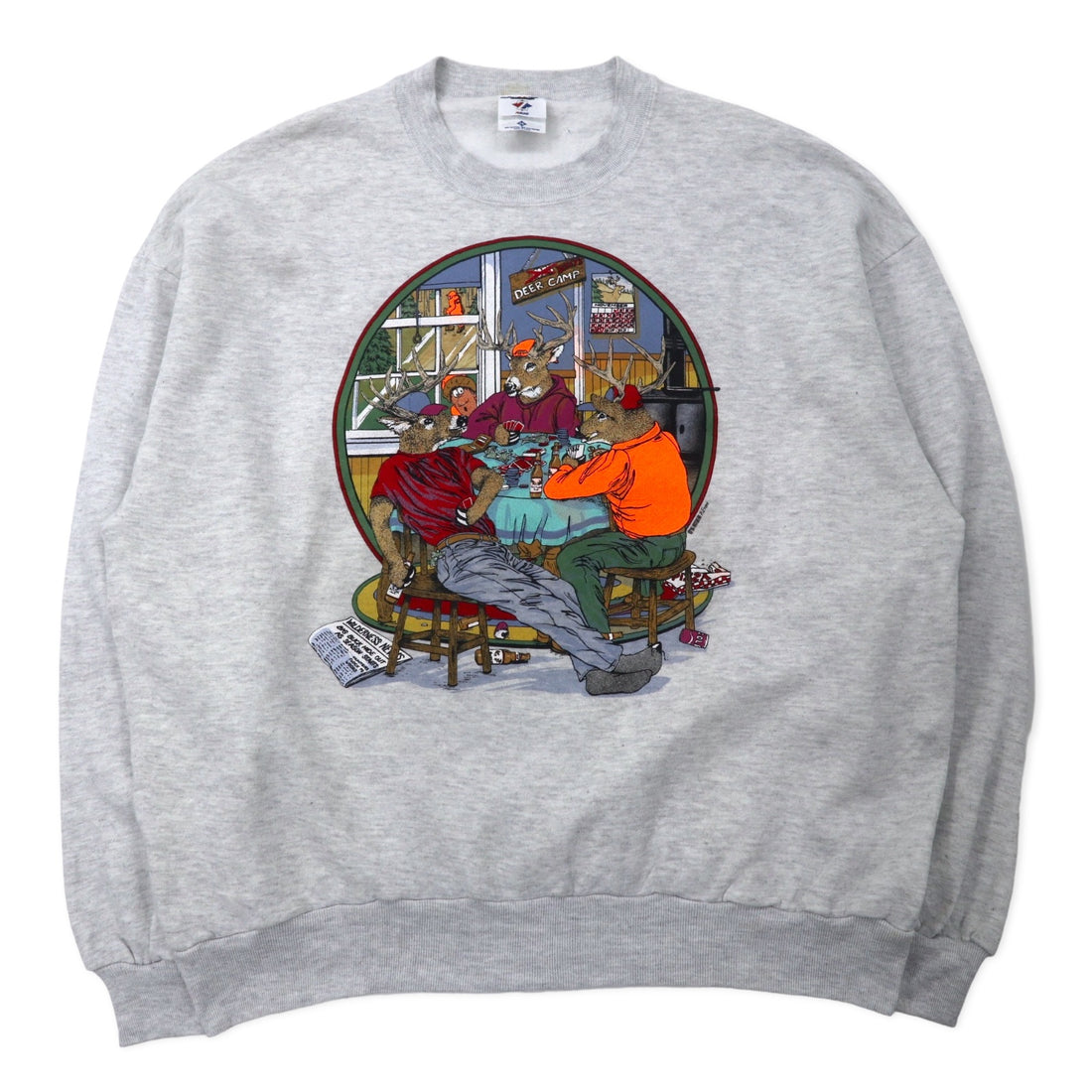 日本然リトテ-古着オンライン-JERZEES USA製 90年代 ARTWEAR プリント スウェット 2X グレー コットン 裏起毛 ビッグサイズ-Jerzees USA MADE 90's Artwear Print Sweatshirt 2X Gray Cotton BRUSHED LINING Big Size