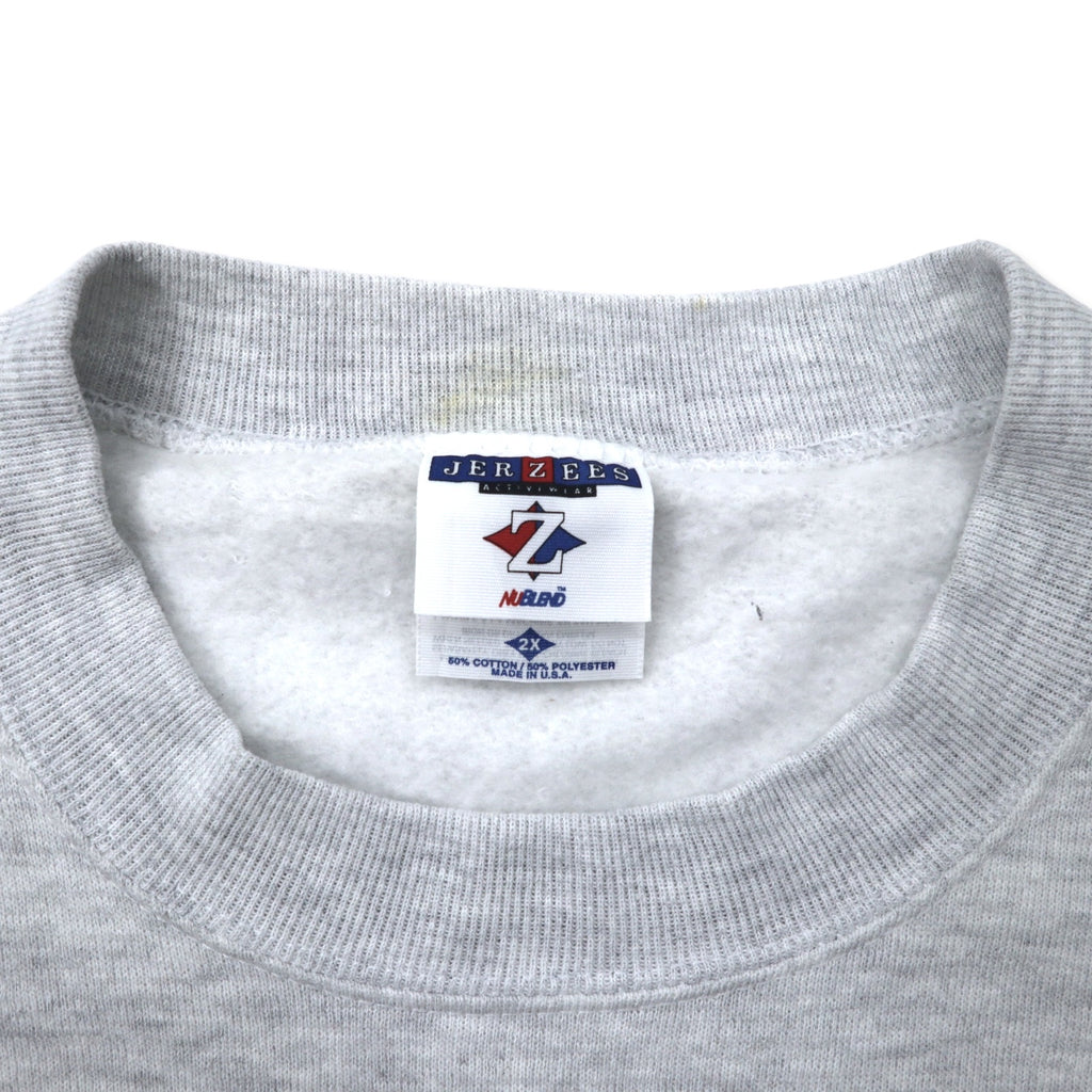 JERZEES USA製 90年代 ARTWEAR プリント スウェット 2X グレー コットン 裏起毛 ビッグサイズ
