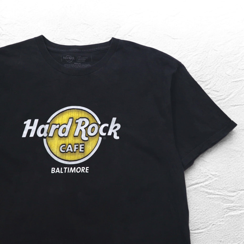 Hard Rock CAFE Logo Print T-Shirt L Black Cotton BALTIMORE Made in Mexico