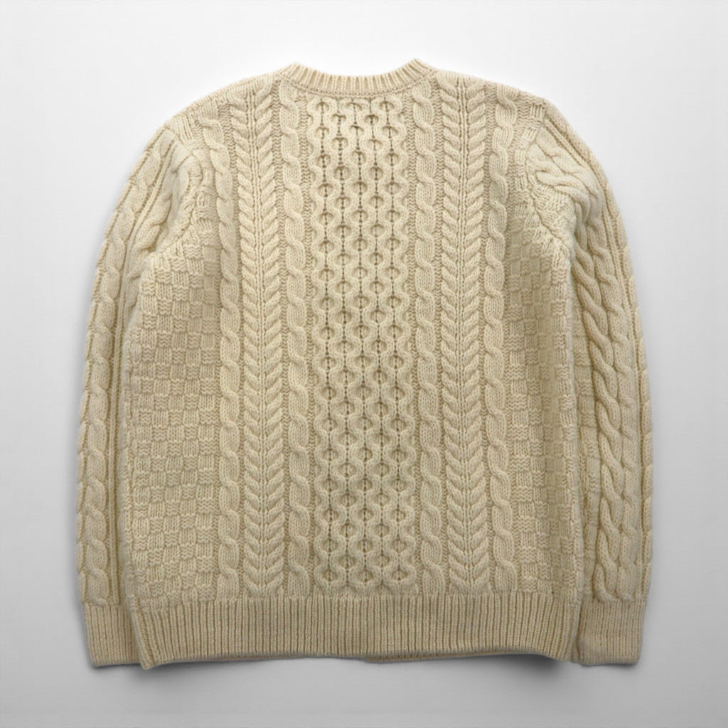 LLBean Fisherman Aran Knit Cardigan, XL, Off-White Wool, 296681, Made in Ireland