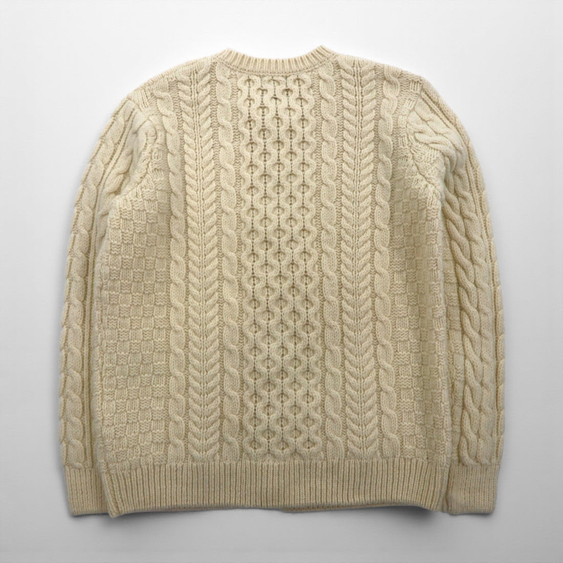 LLBean Fisherman Aran Knit Cardigan, XL, Off-White Wool, 296681, Made in Ireland