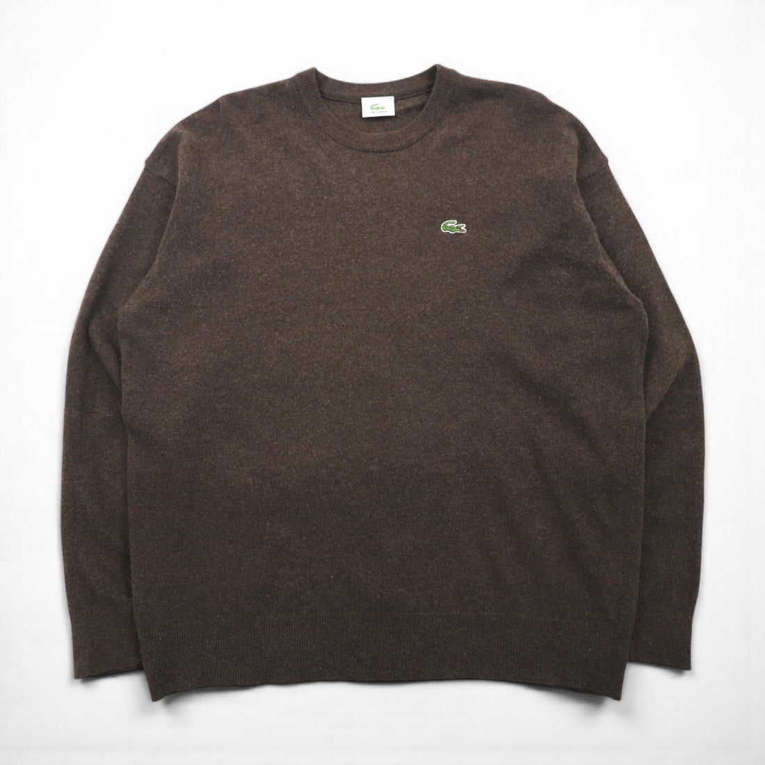 LACOSTE 1980s Made in Spain Crew Neck Knit Sweater, Size XL, Brown Wool