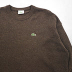 LACOSTE 80年代 スペイン製 クルーネック ニット セーター XL ブラウン ウール