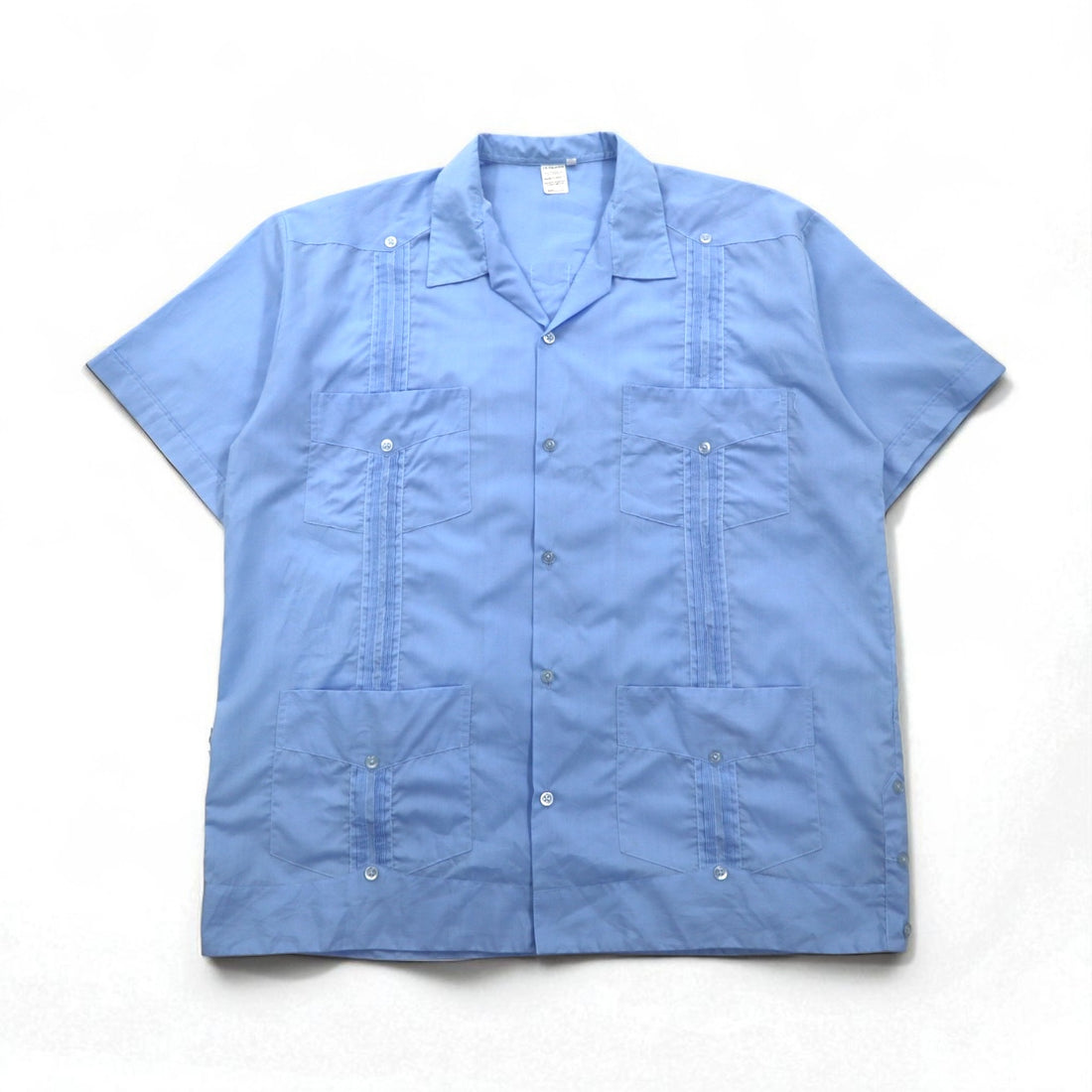 J.R.PALACIOS 80年代 オープンカラー キューバシャツ 開襟 ボックスシャツ 2XL ブルー ポリエステル コットン