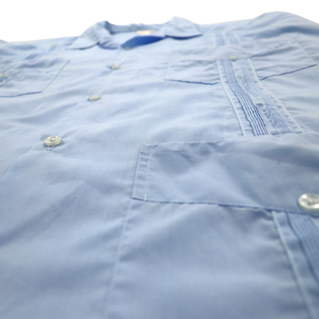 J.R.PALACIOS 80年代 オープンカラー キューバシャツ 開襟 ボックスシャツ 2XL ブルー ポリエステル コットン