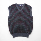 Woolrich 1980s British-made V-neck wide knit vest, size XL, grey wool