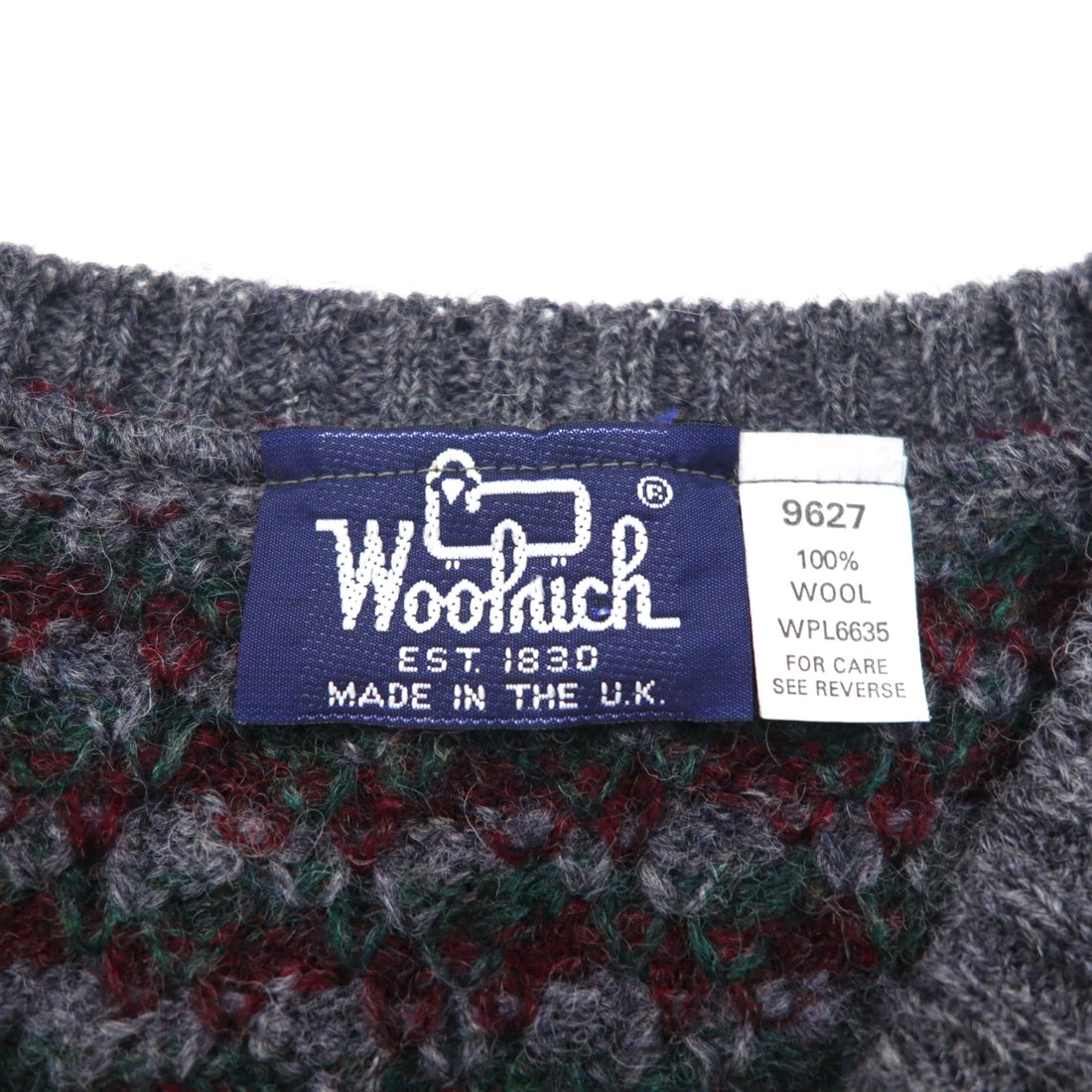 Woolrich 1980s British-made V-neck wide knit vest, size XL, grey wool