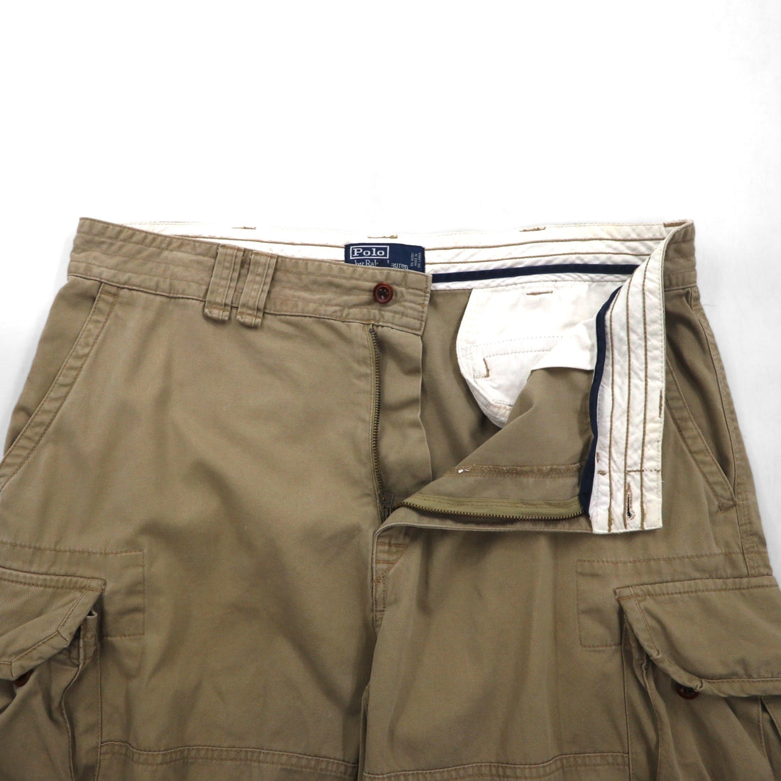 Polo by Ralph Lauren 90s Polo Chino Baggy Short Cargo Pants, Size XL, Beige Cotton, Below the Knee