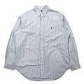 Ralph Lauren 90s Classic Fit Oxford Button Down Shirt XL Blue White Stripes Small Pony Embroidery