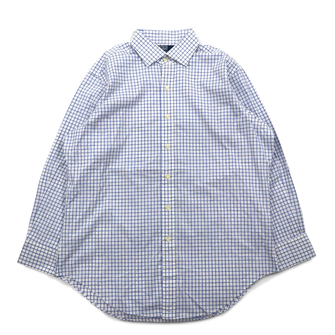 Polo by Ralph Lauren 90s REGENT Dress Shirt L White Blue Check Classic Fit