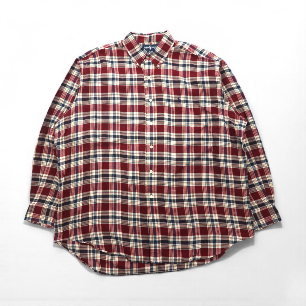 Ralph Lauren 90年代 ボタンダウン フランネルシャツ XL レッド BLAIRE チェック スモールポニー刺繡