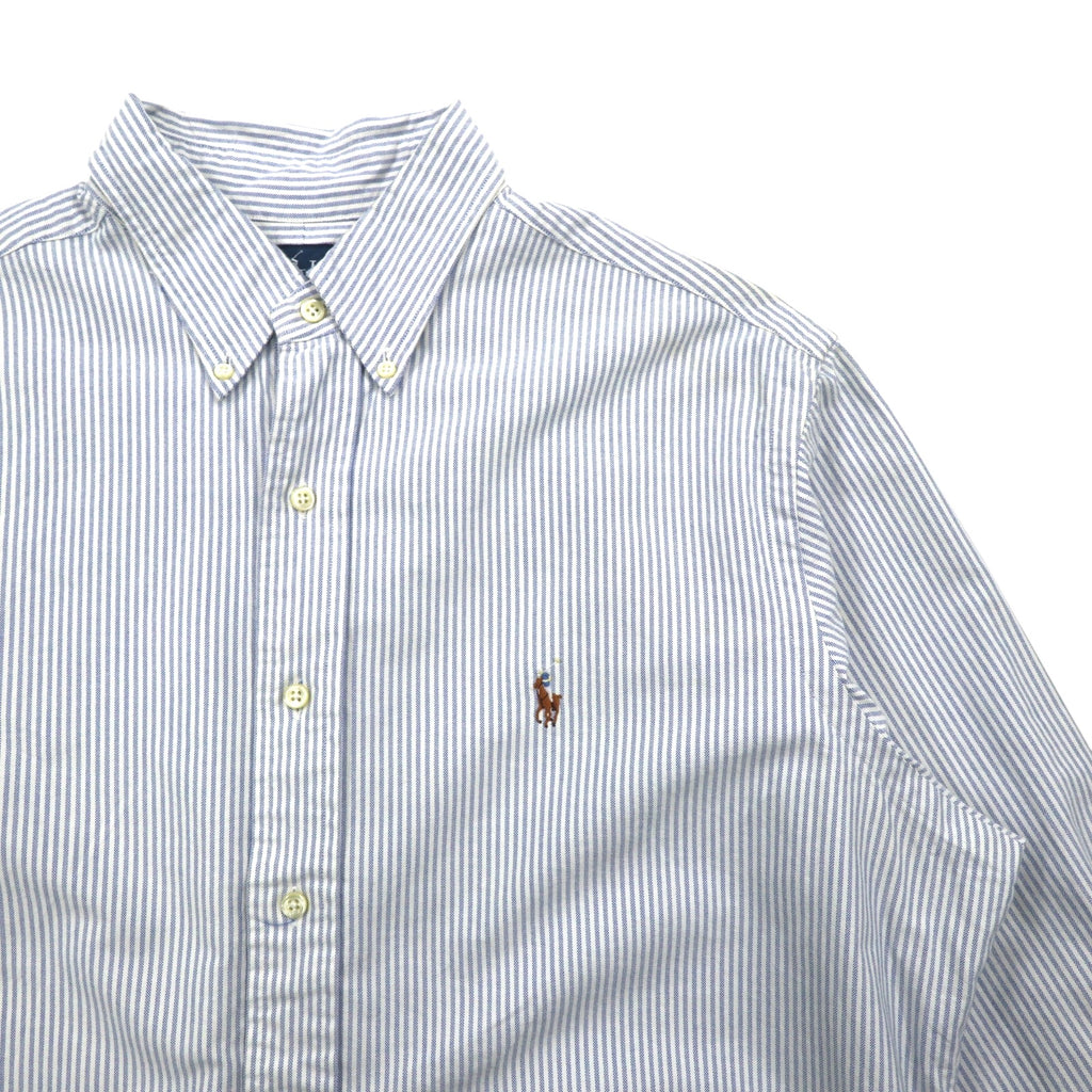 Ralph Lauren 90s Classic Fit Oxford Button Down Shirt XL Blue White Stripes Small Pony Embroidery