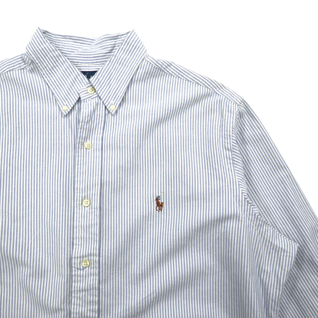 Ralph Lauren 90s Classic Fit Oxford Button Down Shirt XL Blue White Stripes Small Pony Embroidery