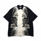 Pierre Cardin Aloha Shirt, XL, Black, White, Rayon, Hibiscus, Botanical