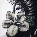 Pierre Cardin Aloha Shirt, XL, Black, White, Rayon, Hibiscus, Botanical