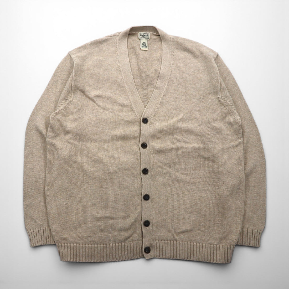 LLBean 90s Knit Cardigan, Size 2XL, Beige Cotton, V-Neck, KU39