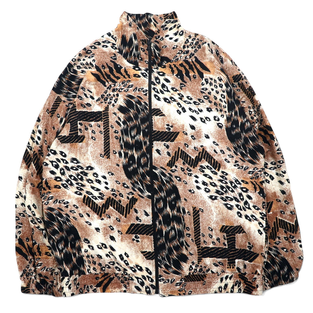 日本然リトテ-古着オンライン-90年代 ERIN LONDON シルク ジップアップジャケット L ベージュ 総柄 レオパード-90's ERIN LONDON Silk Zip Up Jacket L Beige Patterned Leopard