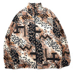 日本然リトテ-古着オンライン-90年代 ERIN LONDON シルク ジップアップジャケット L ベージュ 総柄 レオパード-90's ERIN LONDON Silk Zip Up Jacket L Beige Patterned Leopard