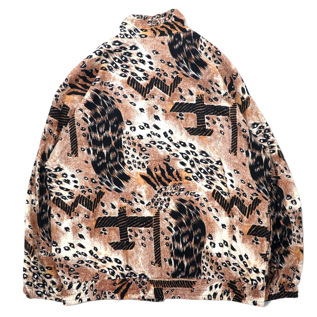 90年代 ERIN LONDON シルク ジップアップジャケット L ベージュ 総柄 レオパード