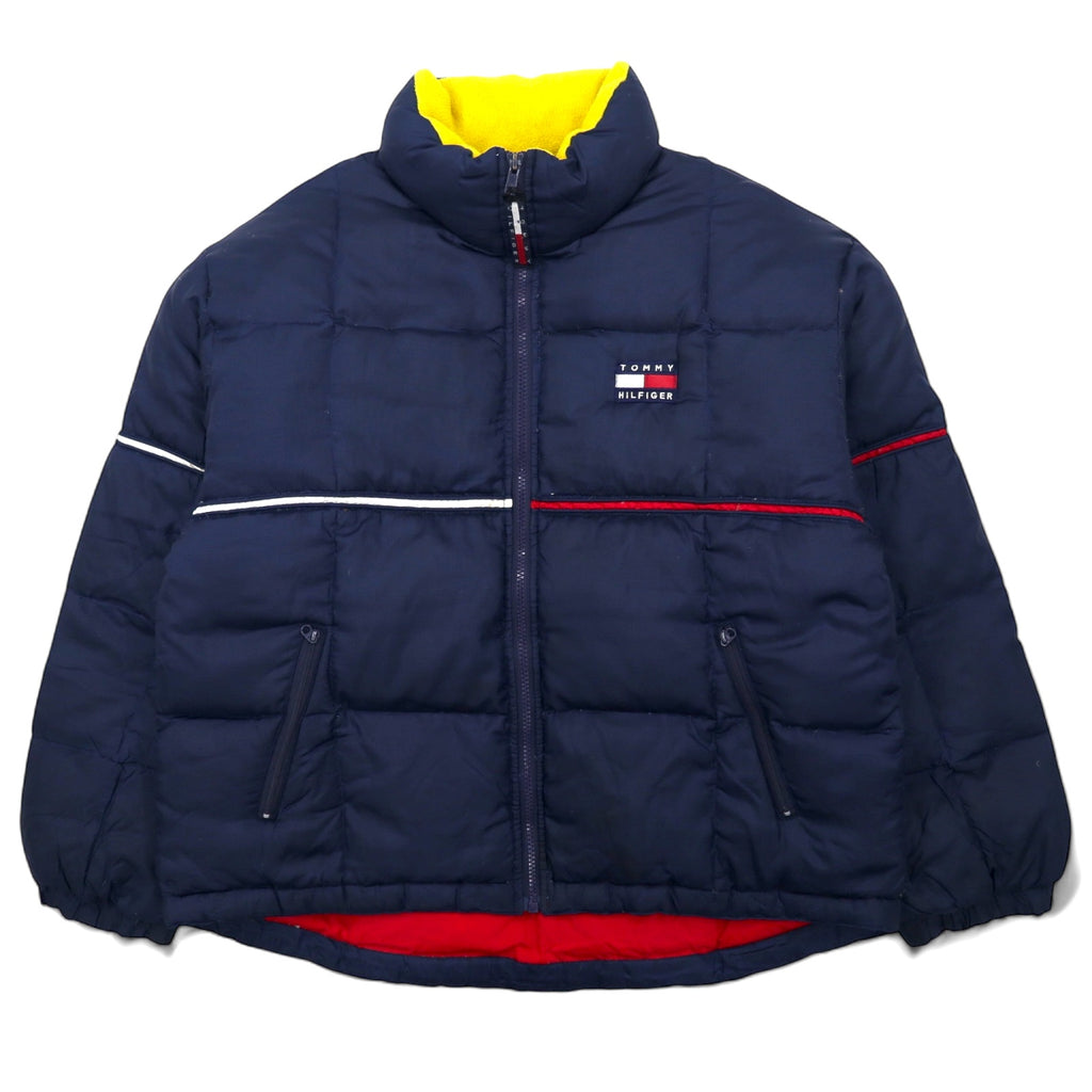 日本然リトテ-古着オンライン-TOMMY HILFIGER 90年代 ダウンジャケット L ネイビー ナイロン フラッグロゴ-TOMMY HILFIGER 90's Puffer Jacket L Navy Nylon Flag Logo