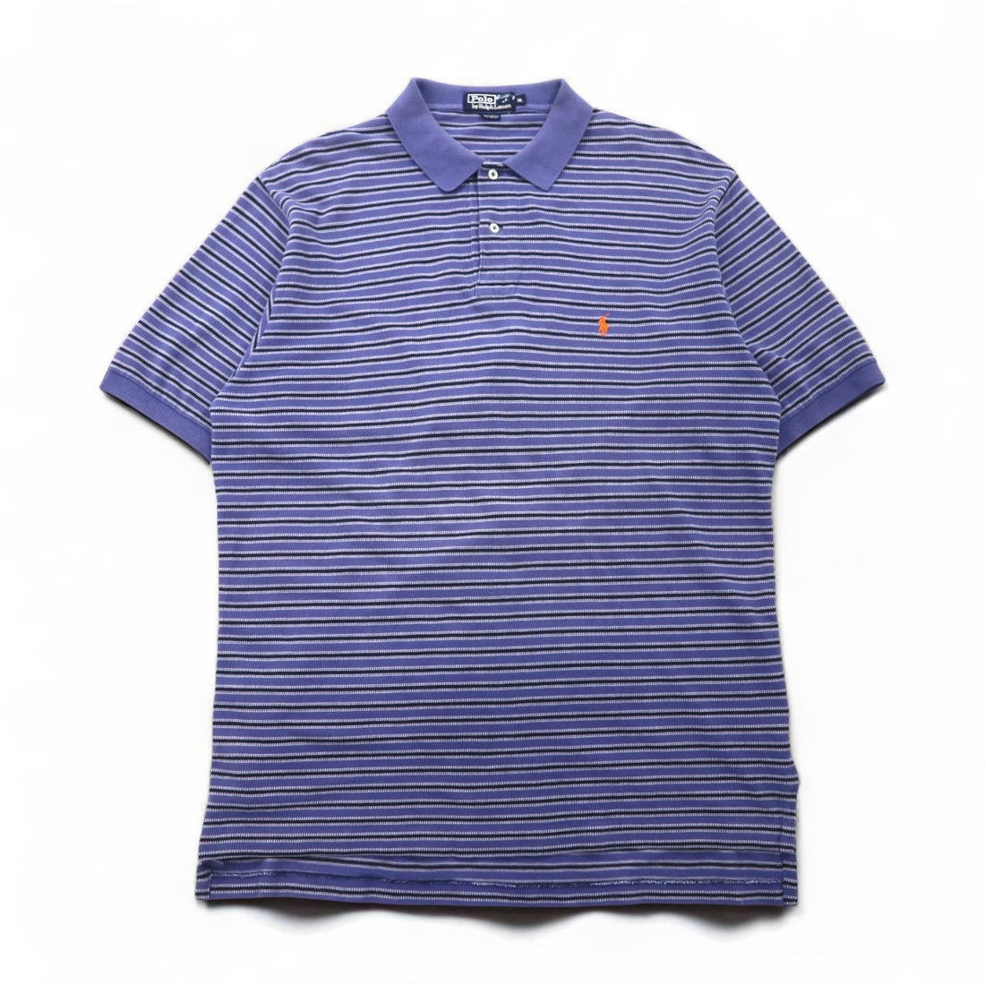 Polo by Ralph Lauren 90s Striped Polo Shirt, XL, Blue Cotton, Pique, Small Pony Embroidery
