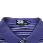 Polo by Ralph Lauren 90s Striped Polo Shirt, XL, Blue Cotton, Pique, Small Pony Embroidery