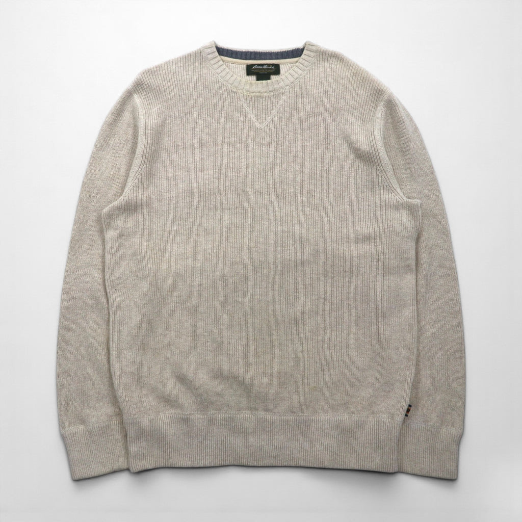 Eddie Bauer Crew Neck V-Neck Knit Sweater, Size M, Beige, Cotton, 3823