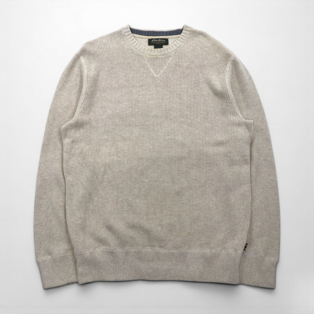 Eddie Bauer Crew Neck V-Neck Knit Sweater, Size M, Beige, Cotton, 3823