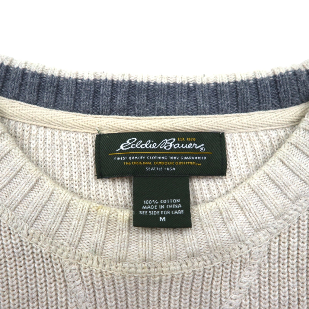 Eddie Bauer Crew Neck V-Neck Knit Sweater, Size M, Beige, Cotton, 3823