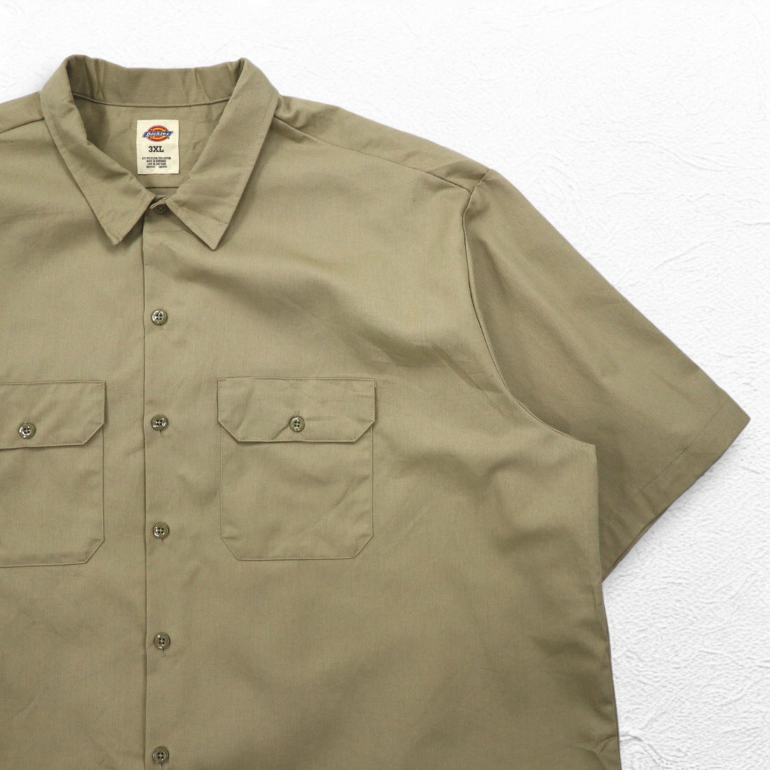 Dickies Short Sleeve Chino Work Shirt, 3XL, Beige, Chest Pocket, Oversized, Made in Honduras