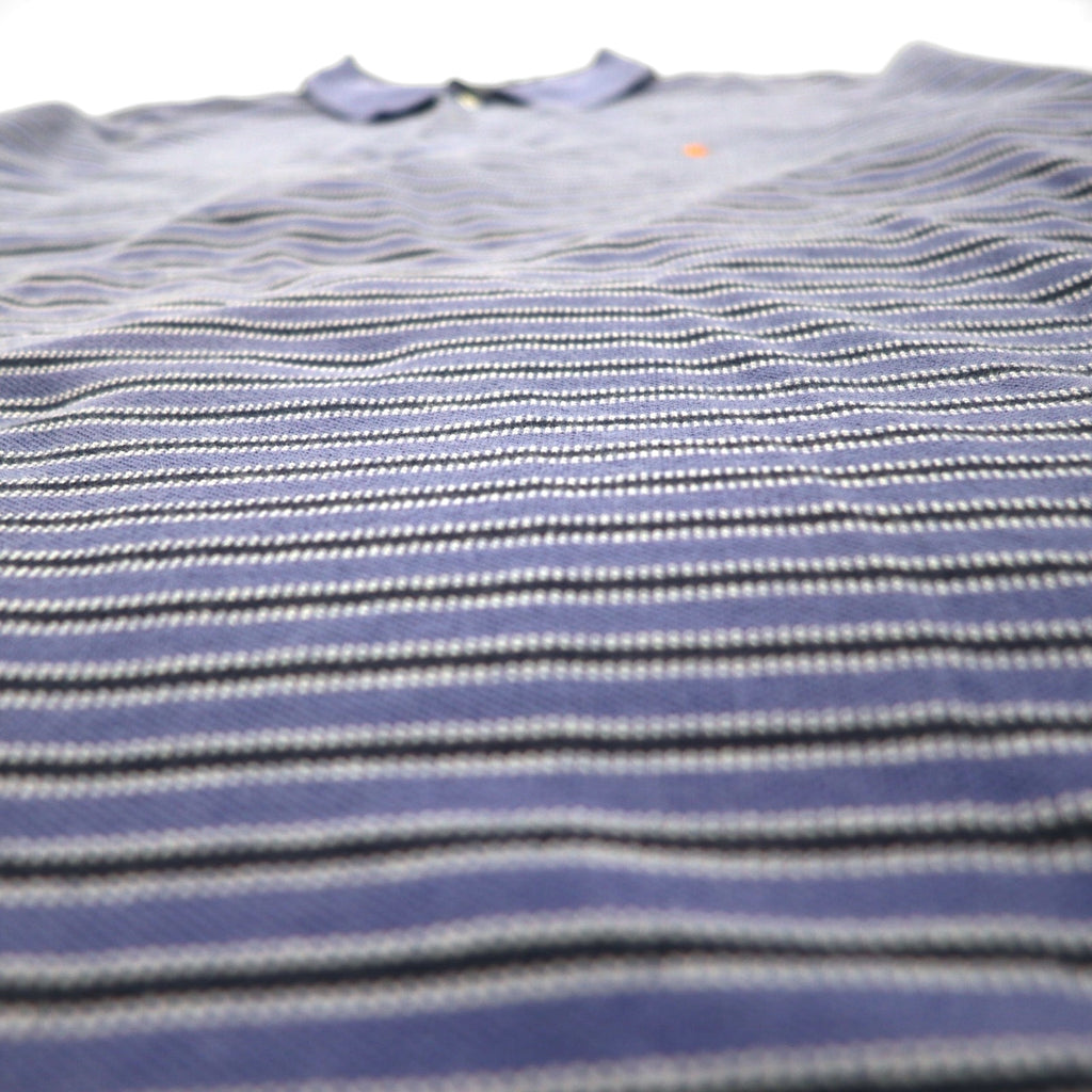 Polo by Ralph Lauren 90s Striped Polo Shirt, XL, Blue Cotton, Pique, Small Pony Embroidery