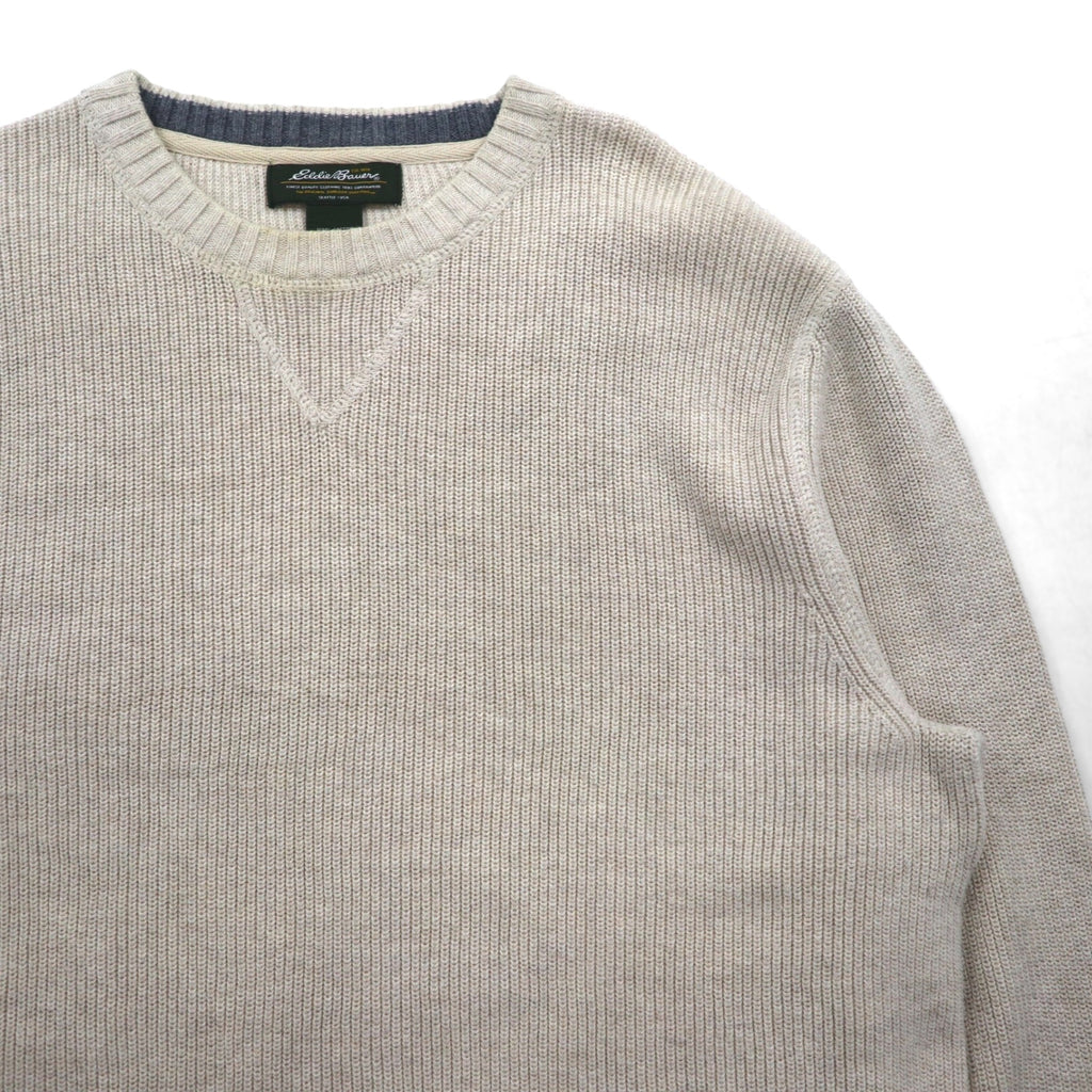 Eddie Bauer Crew Neck V-Neck Knit Sweater, Size M, Beige, Cotton, 3823