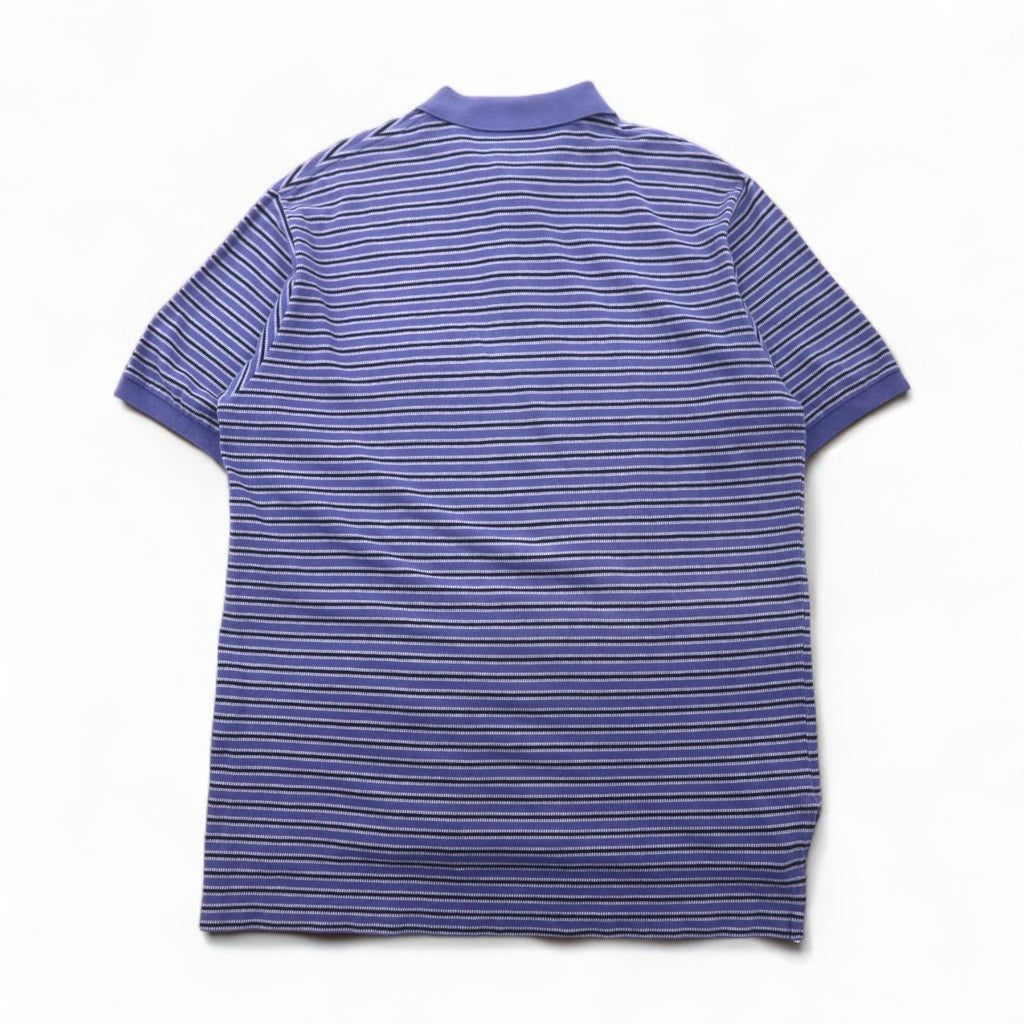 Polo by Ralph Lauren 90s Striped Polo Shirt, XL, Blue Cotton, Pique, Small Pony Embroidery
