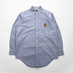 Polo Ralph Lauren 90年代 オックスフォード ボタンダウン シャツ M ブルー 胸ポケット エンブレム