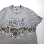 anvil 90s USA Made Single Stitch T-Shirt, XL, Gray, MINESOTA, Double-Sided Animal Print, Wolf
