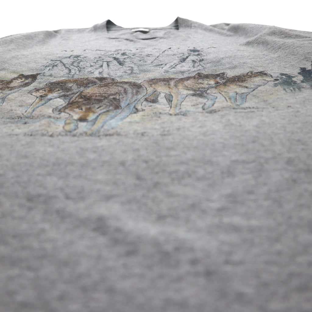 anvil 90s USA Made Single Stitch T-Shirt, XL, Gray, MINESOTA, Double-Sided Animal Print, Wolf