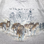 anvil 90s USA Made Single Stitch T-Shirt, XL, Gray, MINESOTA, Double-Sided Animal Print, Wolf