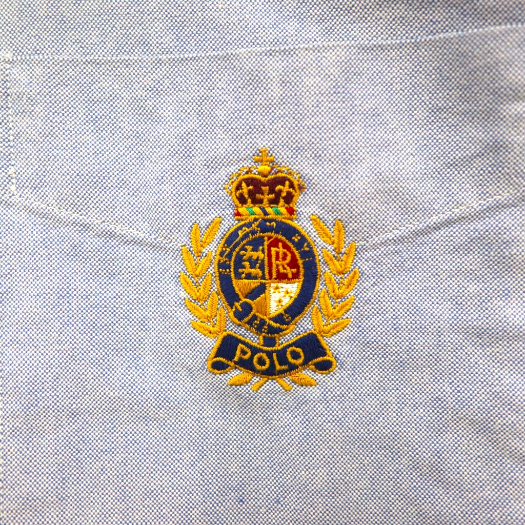 Polo Ralph Lauren 90年代 オックスフォード ボタンダウン シャツ M ブルー 胸ポケット エンブレム