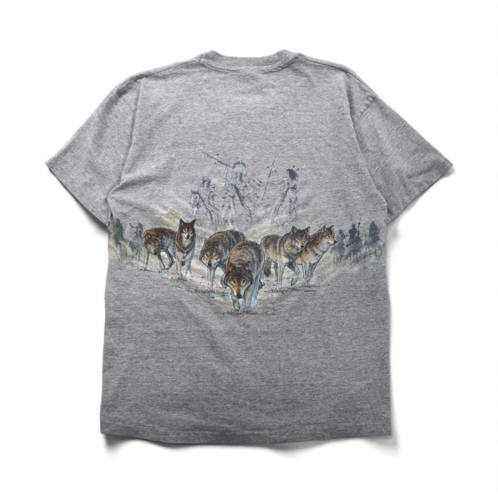 anvil 90s USA Made Single Stitch T-Shirt, XL, Gray, MINESOTA, Double-Sided Animal Print, Wolf